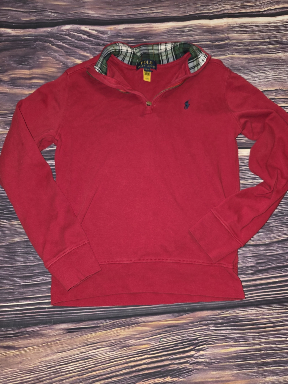 Polo by Ralph Lauren Red Half-Zip Pullover with Plaid Collar